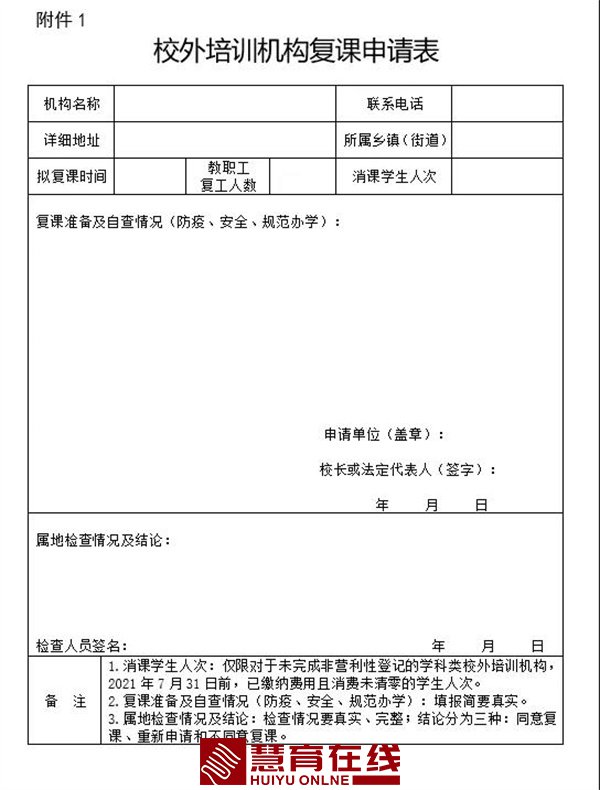 河南一地关于做好校外培训机构复课工作的通知